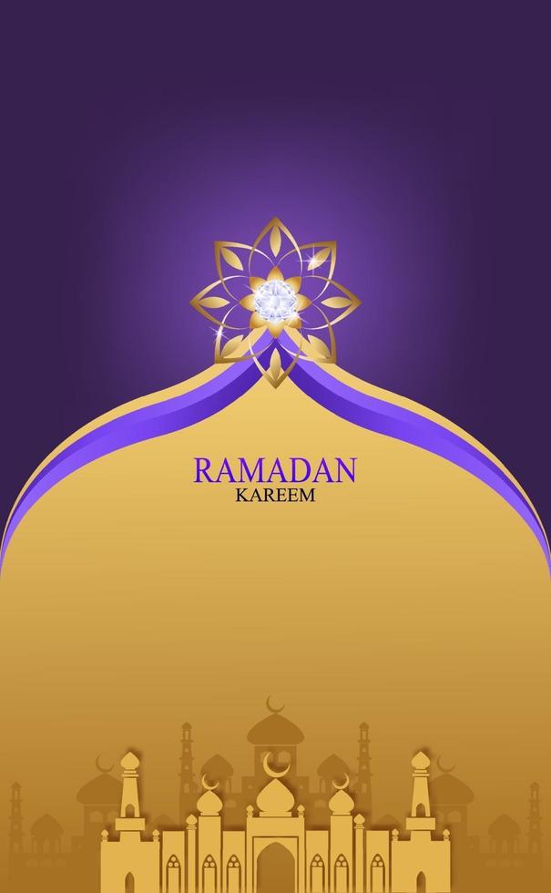 saludo de postal para el Ramadán. oro y diamantes con vector de ramadan kareem para desear el festival islámico.