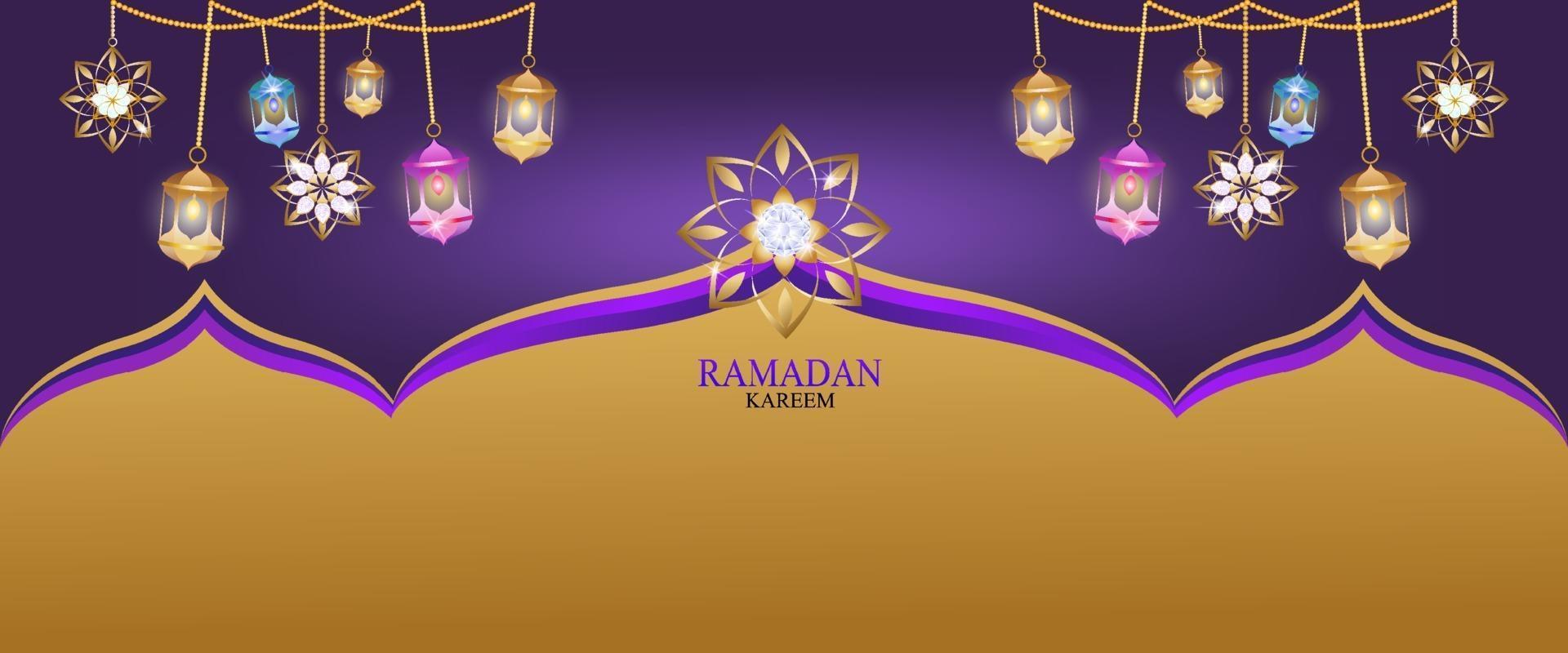 Banner Gold and Diamond Ramadan Kareem Vector for Wishing for Islamic festival.