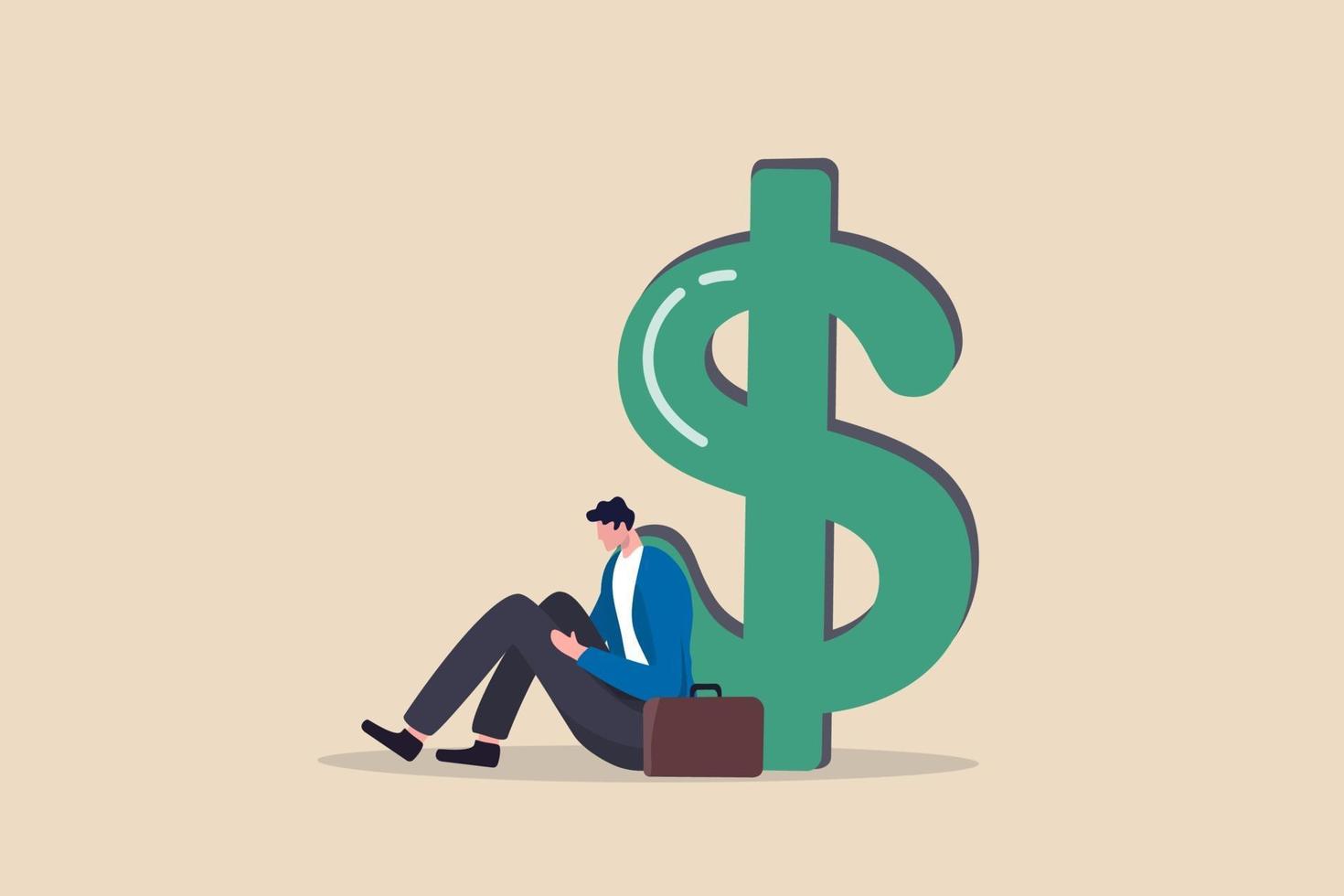 unemployed businessman sitting with big dollar money vector