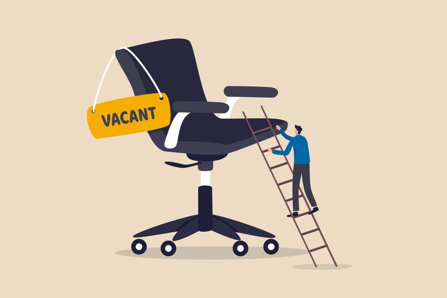 ambitious businessman worker climbing the ladder to management office chair with vacant sign vector