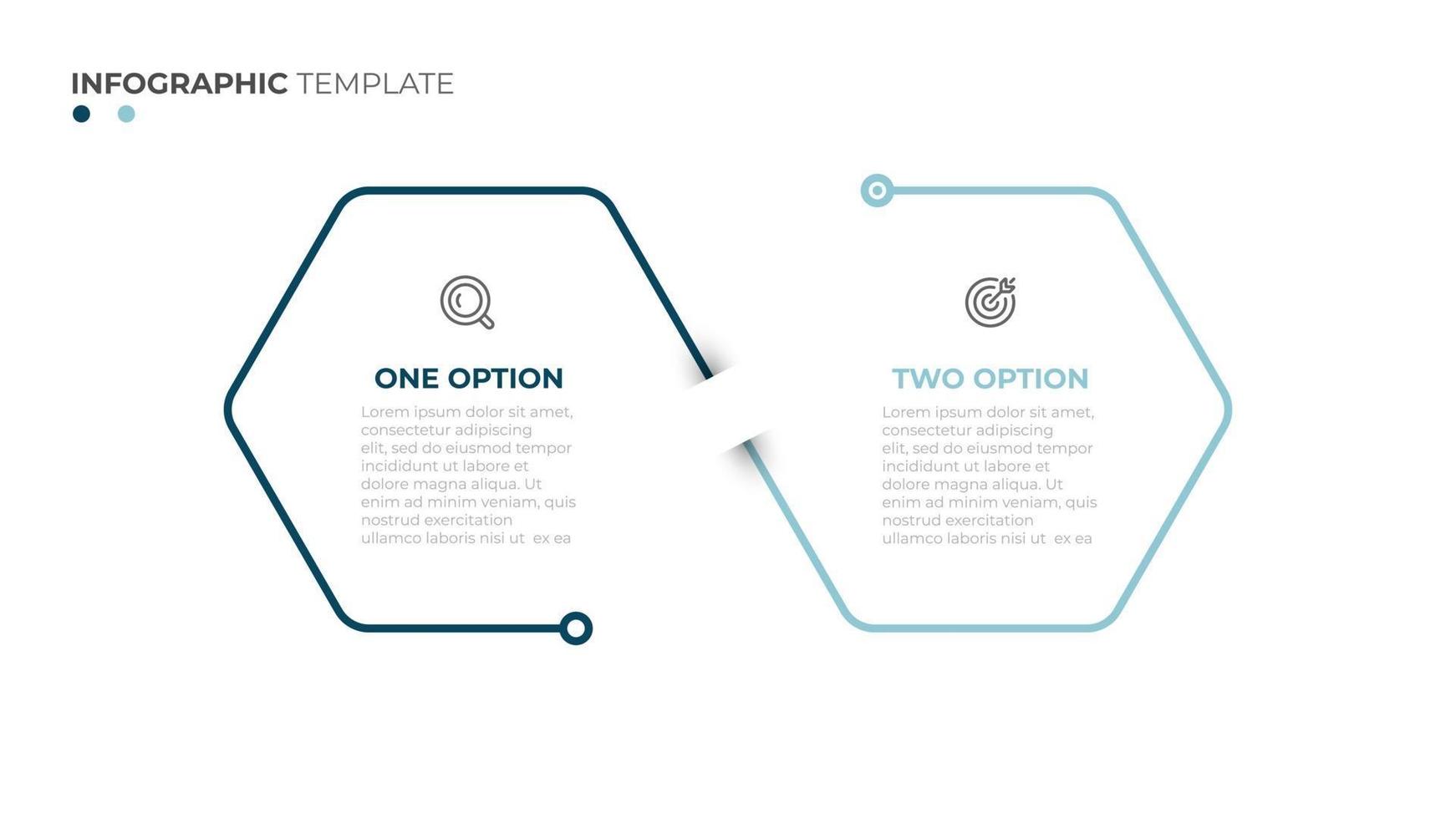 business info graphic thin line design with hexagon. Time line with 2 options. Can be used for work flow layout, diagram, annual report, web design. vector