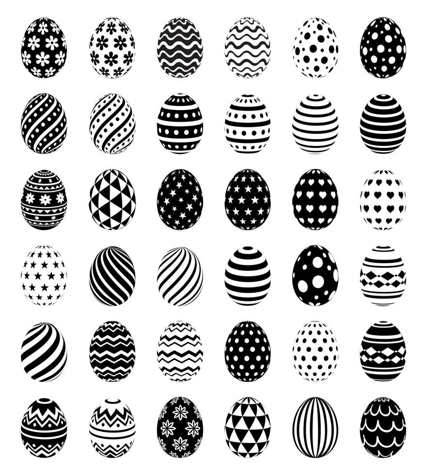 Set of Easter eggs with patterns symbol icons. Vector illustrations.