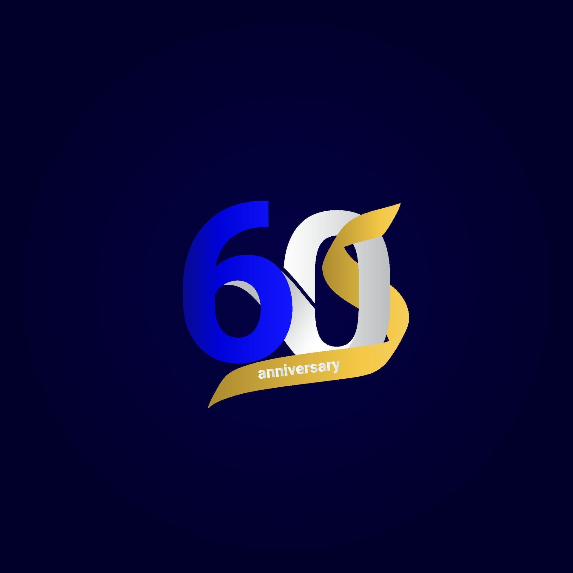 60 Years Anniversary Celebration Blue Ribbon Number Vector Template ...