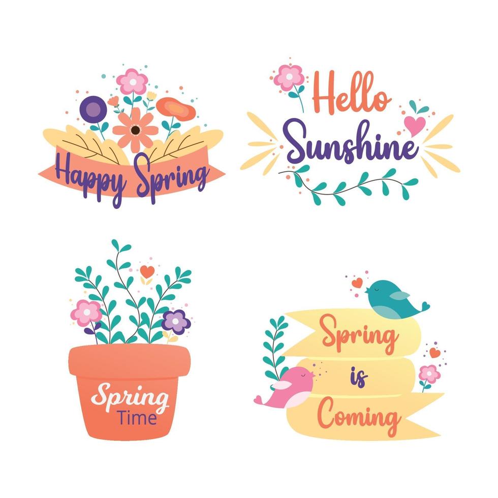 colección de insignias y etiquetas de feliz primavera. Hola primavera. dibujado a mano. ilustración vectorial. diseño de primavera. vector