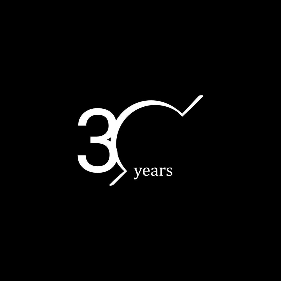 30 Years Anniversary Celebration White Line Vector Template Design Illustration