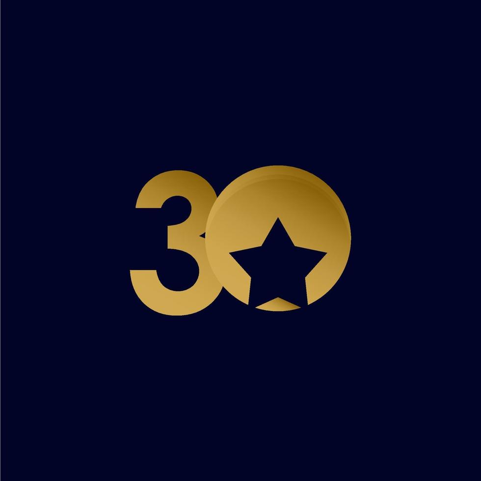Ilustración de diseño de plantilla de vector de celebración de oro de bola de estrella de aniversario de 30 años