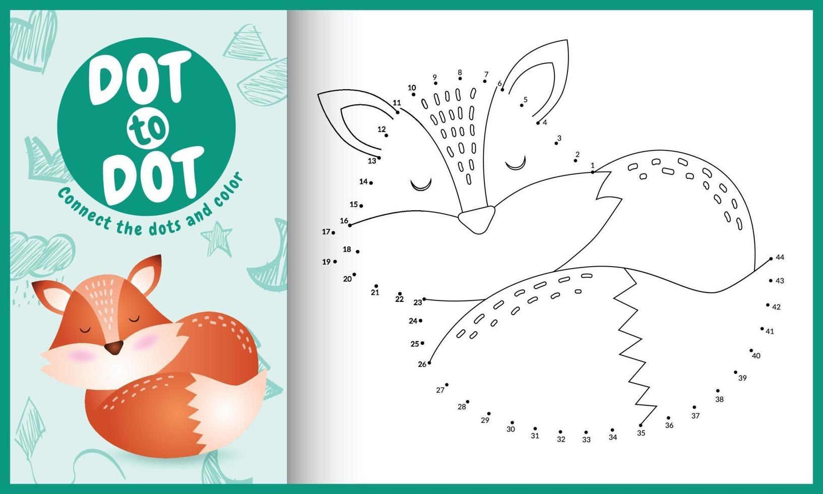 Connect the dots kids game and coloring page with a cute fox character illustration vector