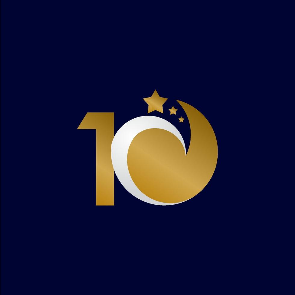 10 Years Anniversary Star Dash Gold Celebration Vector Template Design Illustration