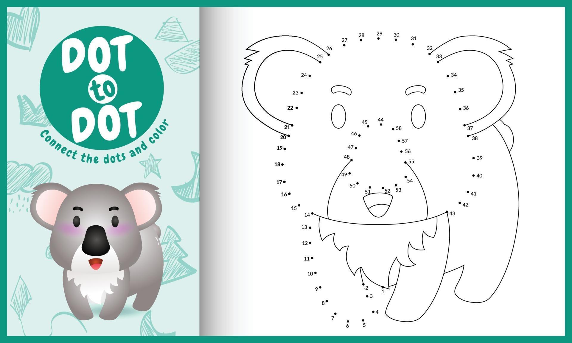 Connect the dots kids game and coloring page with a cute koala character illustration 2117388