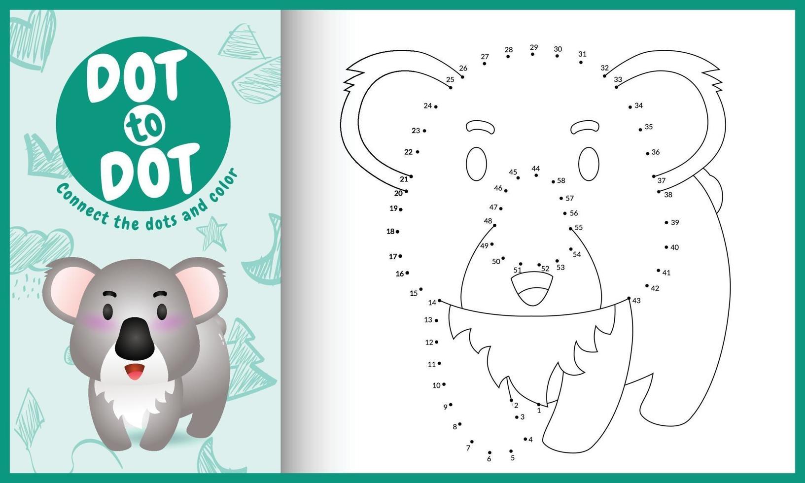 Connect the dots kids game and coloring page with a cute koala character illustration vector