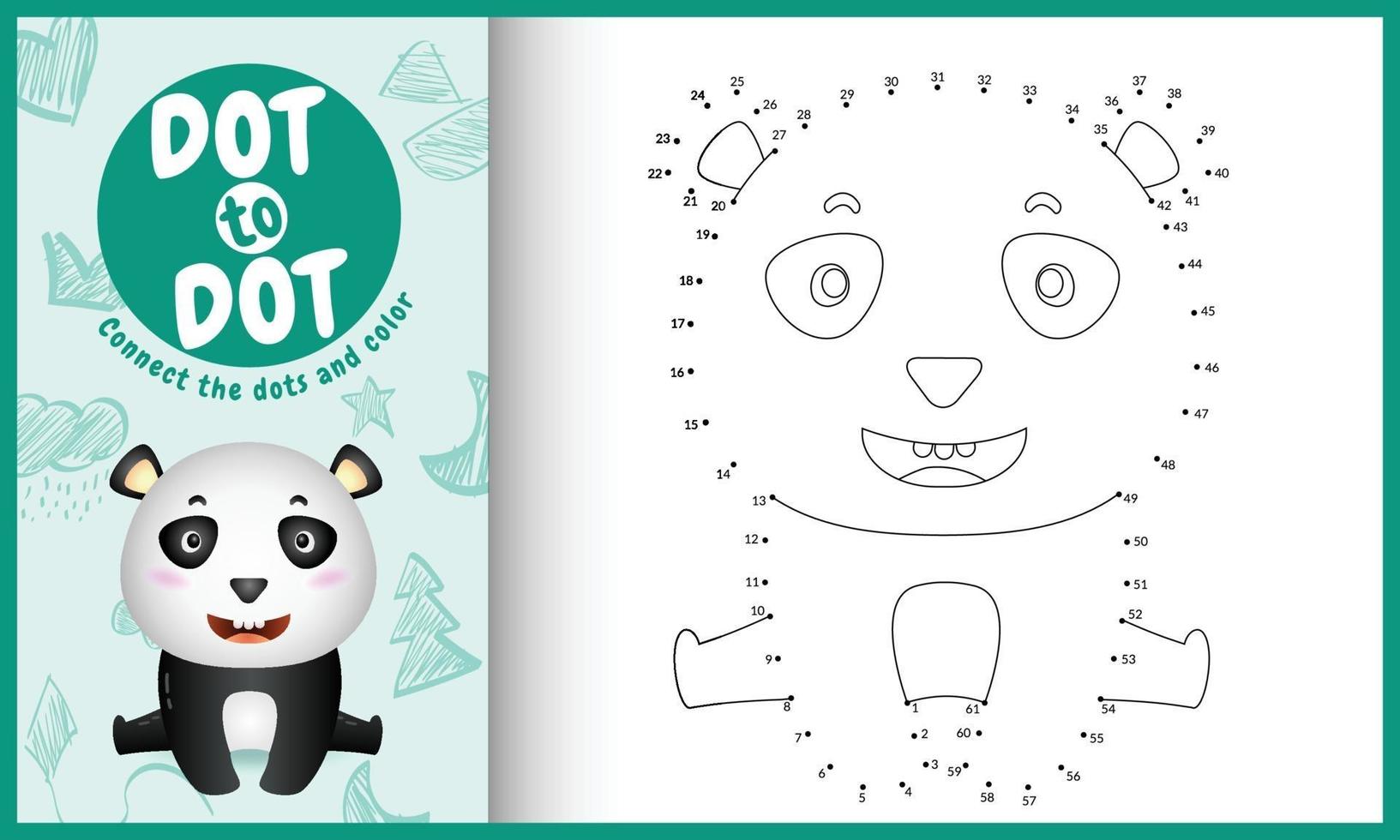 Connect the dots kids game and coloring page with a cute panda character illustration vector