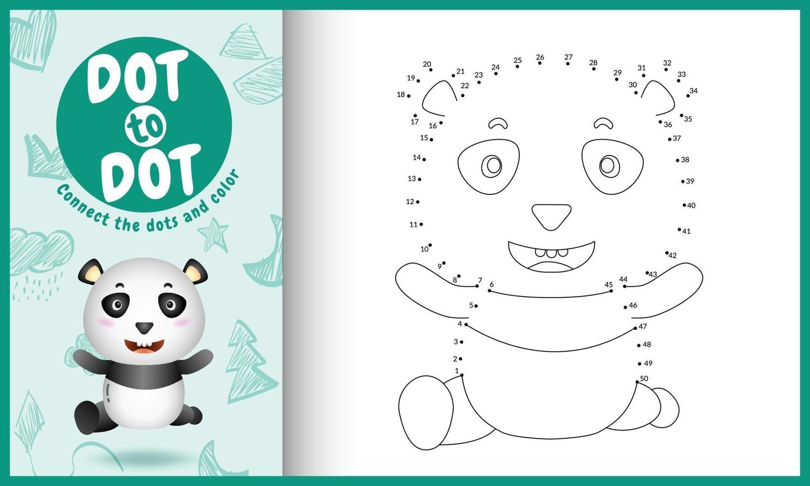 Connect the dots kids game and coloring page with a cute panda character illustration vector