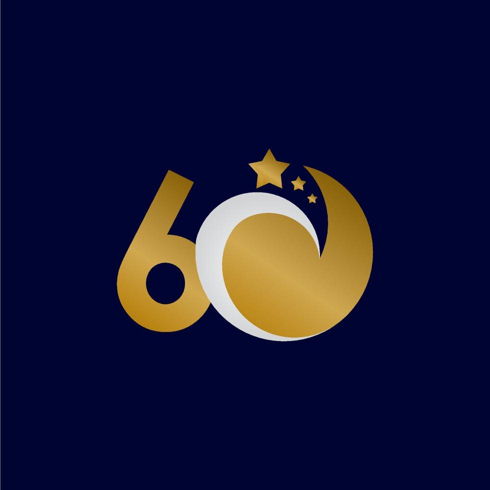 60 Years Anniversary Star Dash Gold Celebration Vector Template Design Illustration