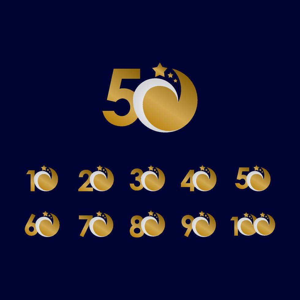 50 años aniversario estrella tablero oro conjunto celebración vector plantilla diseño ilustración