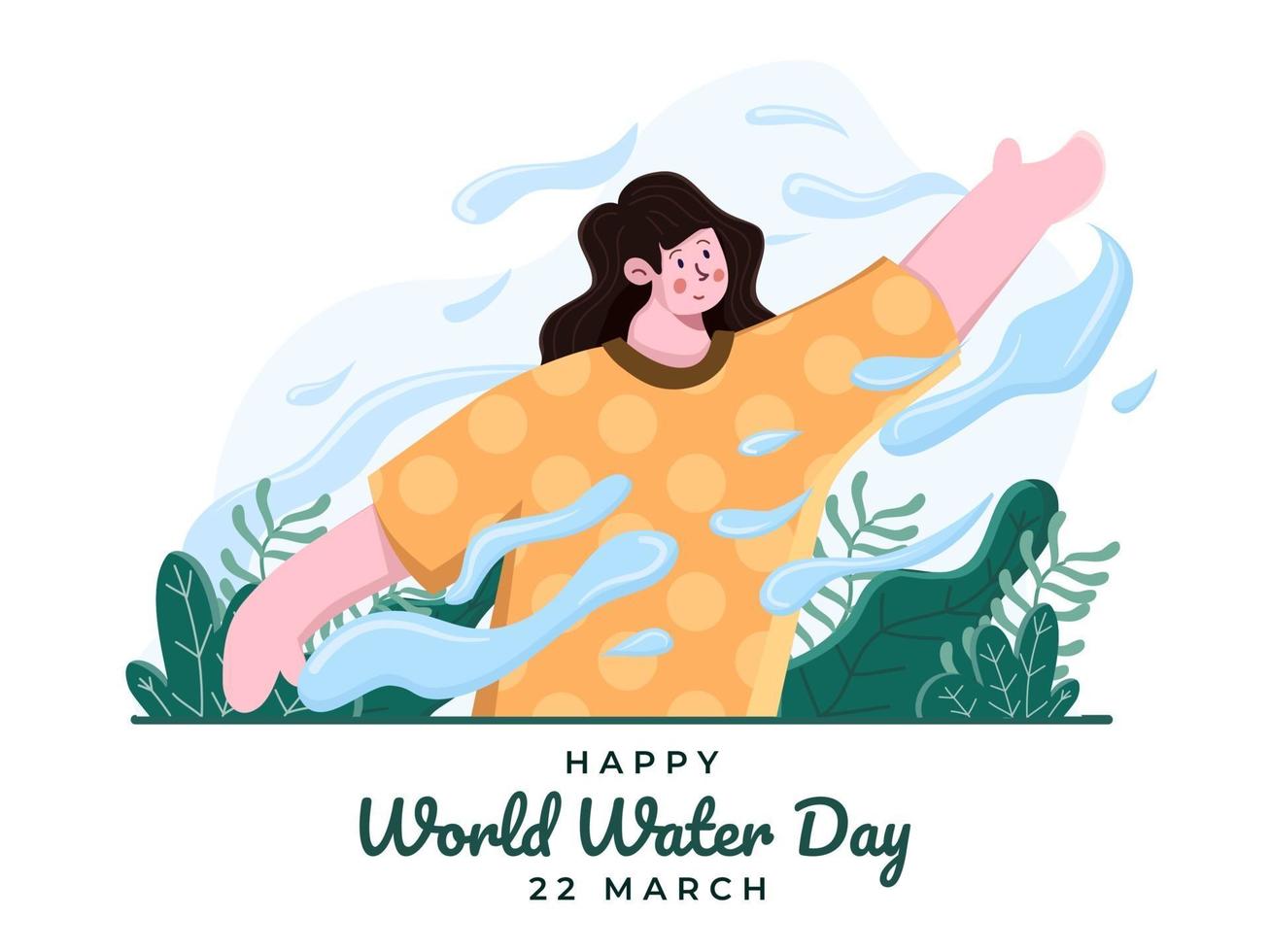 Happy world water day at March 22 illustration. International water day celebration. Save earth, save water. People control water using force concept. Suitable for banner, poster, postcard, flyer, etc vector