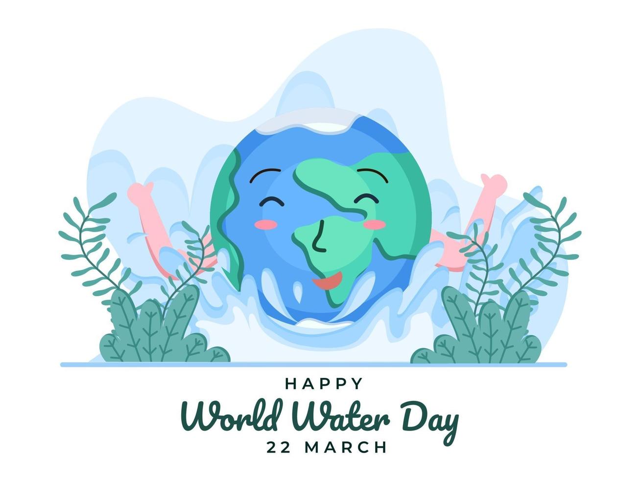 feliz día mundial del agua el 22 de marzo con una linda ilustración de dibujos animados de la tierra. Celebre el día internacional del agua. se puede utilizar para pancartas, carteles, tarjetas de felicitación, folletos, sitios web, postales. vector