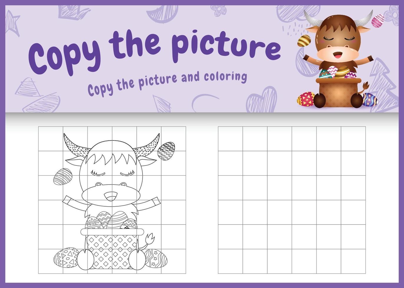 copy the picture kids game and coloring page themed easter with a cute buffalo and bucket egg vector