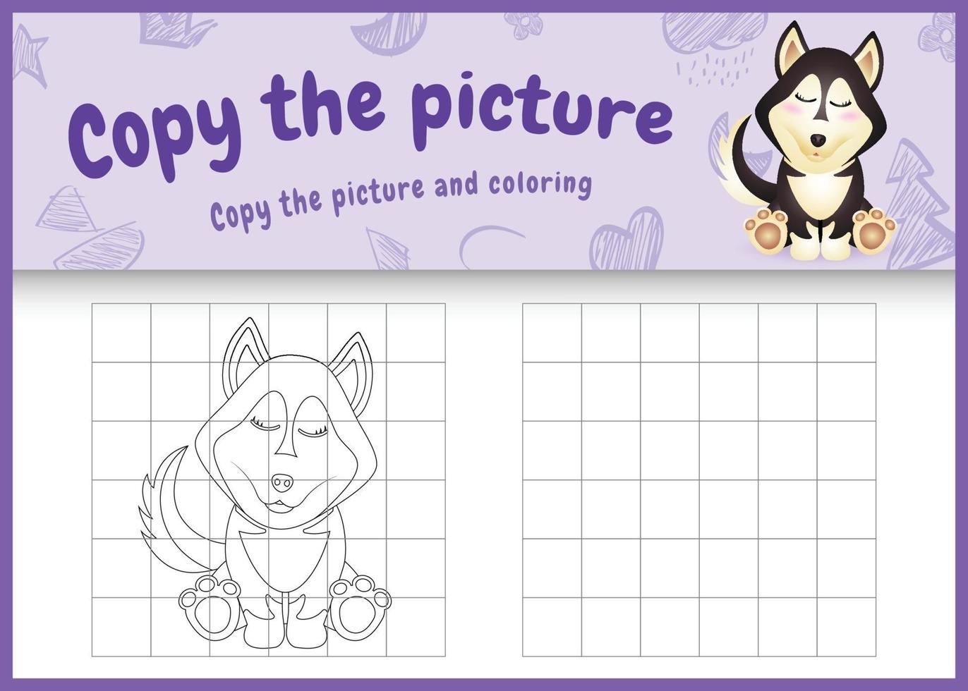 Copy The Picture Kids Game And Coloring Page With A Cute Husky Dog Character Illustration 2117540 Download Free Vectors Clipart Graphics Vector Art
