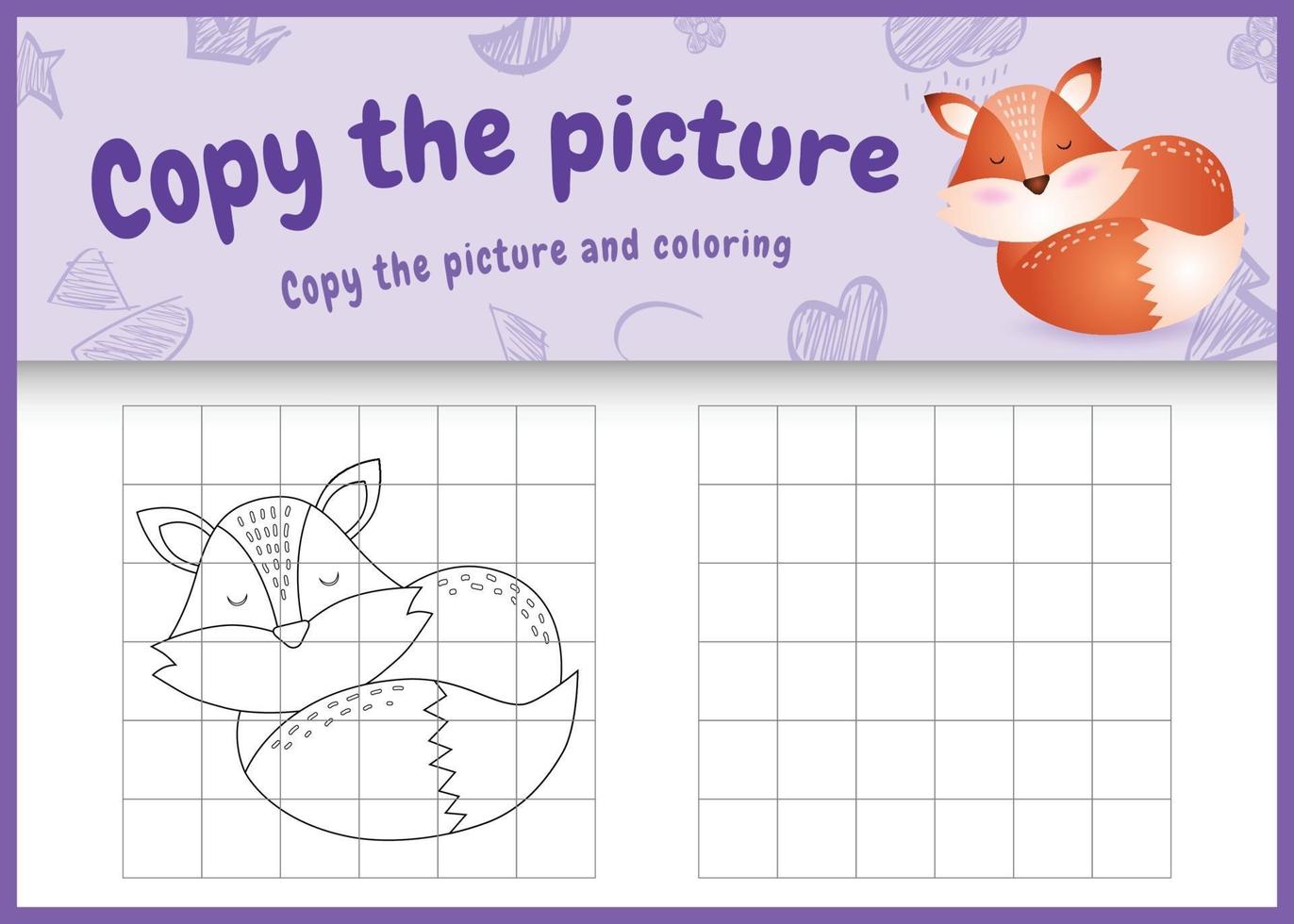 copy the picture kids game and coloring page with a cute fox character illustration vector