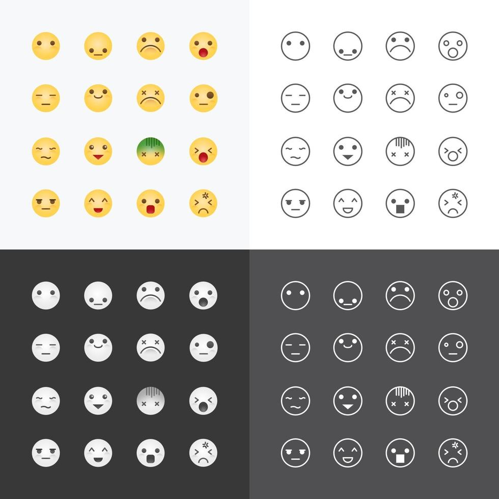 conjunto de colección de avatar emoji, emoticonos iconos aislados diseño de línea plana sobre fondo blanco, ilustración vectorial. vector