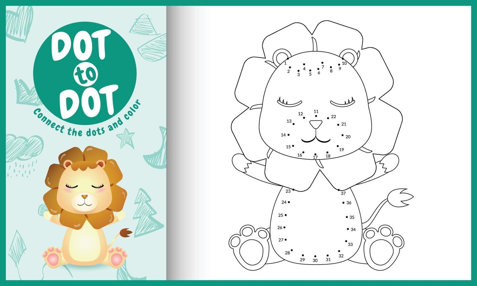 Connect the dots kids game and coloring page with a cute lion character illustration vector