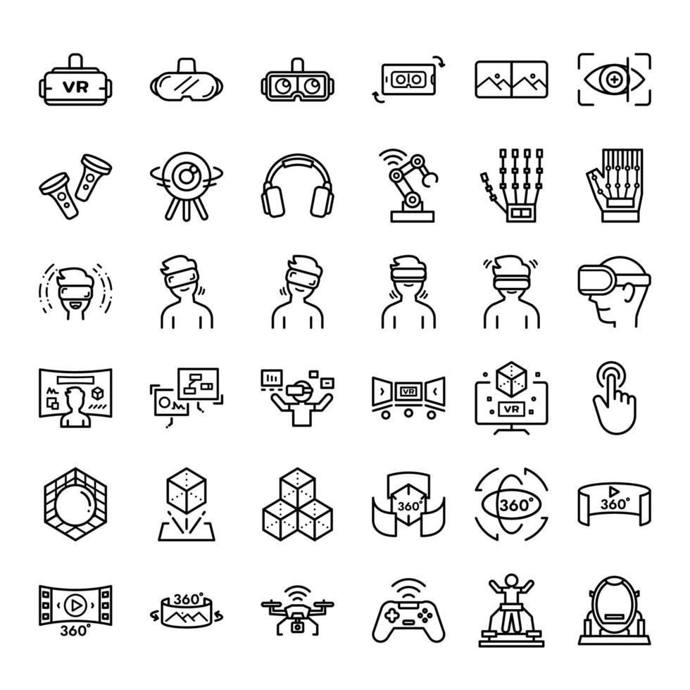 Virtual reality related icon set, AR and VR related icon, Virtualization Technology icon. vector