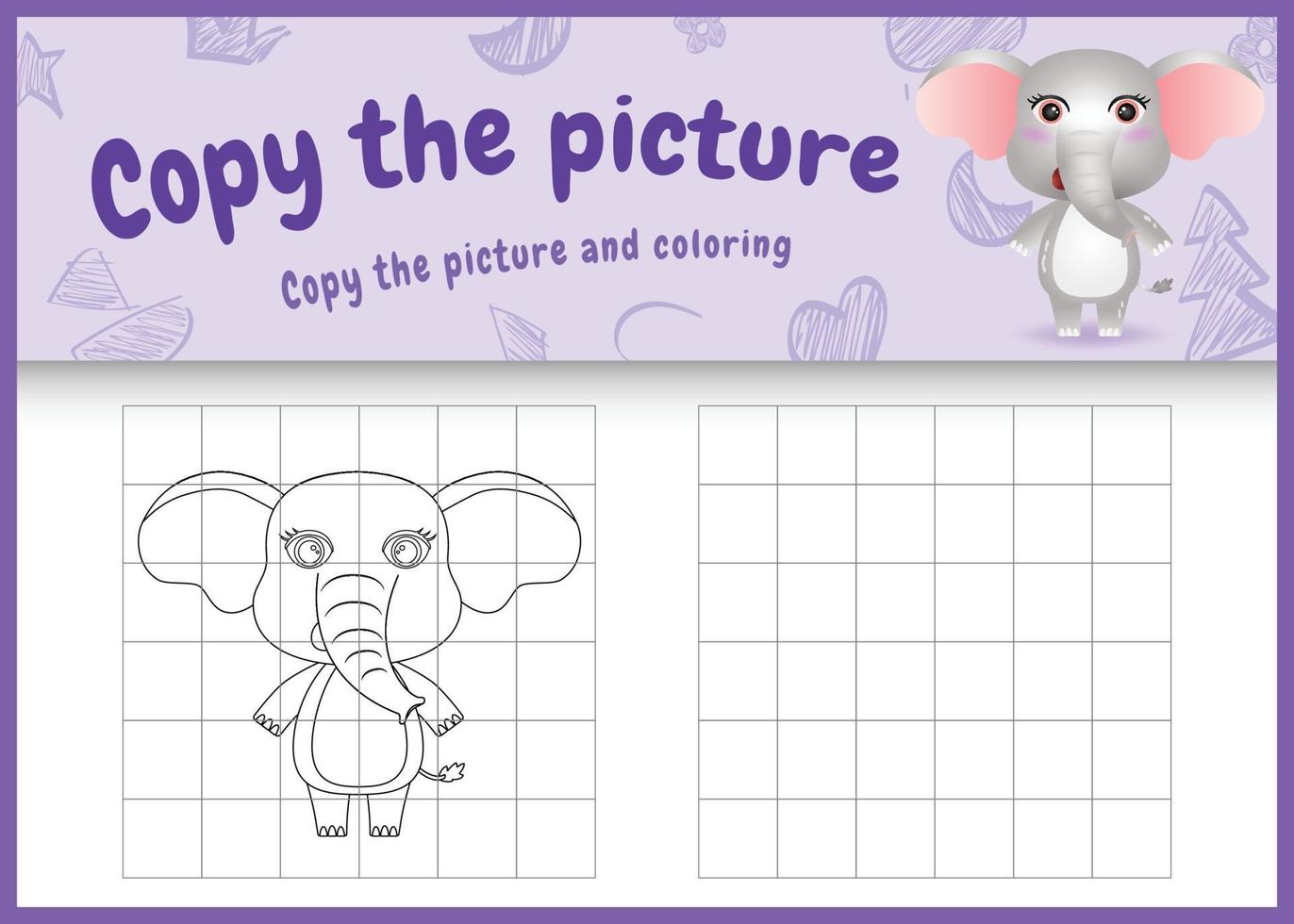 copy the picture kids game and coloring page with a cute elephant character illustration vector