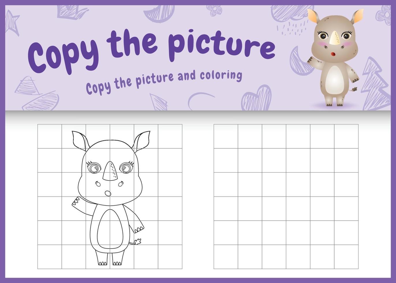 copy the picture kids game and coloring page with a cute rhino character illustration vector