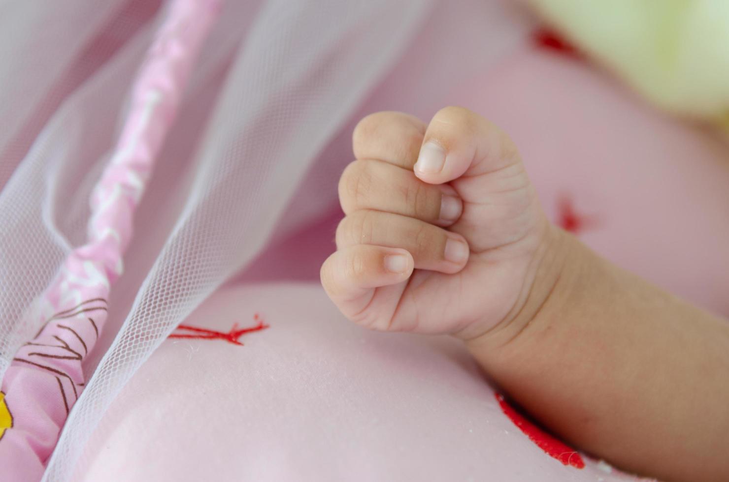 primer plano de la mano del recién nacido foto