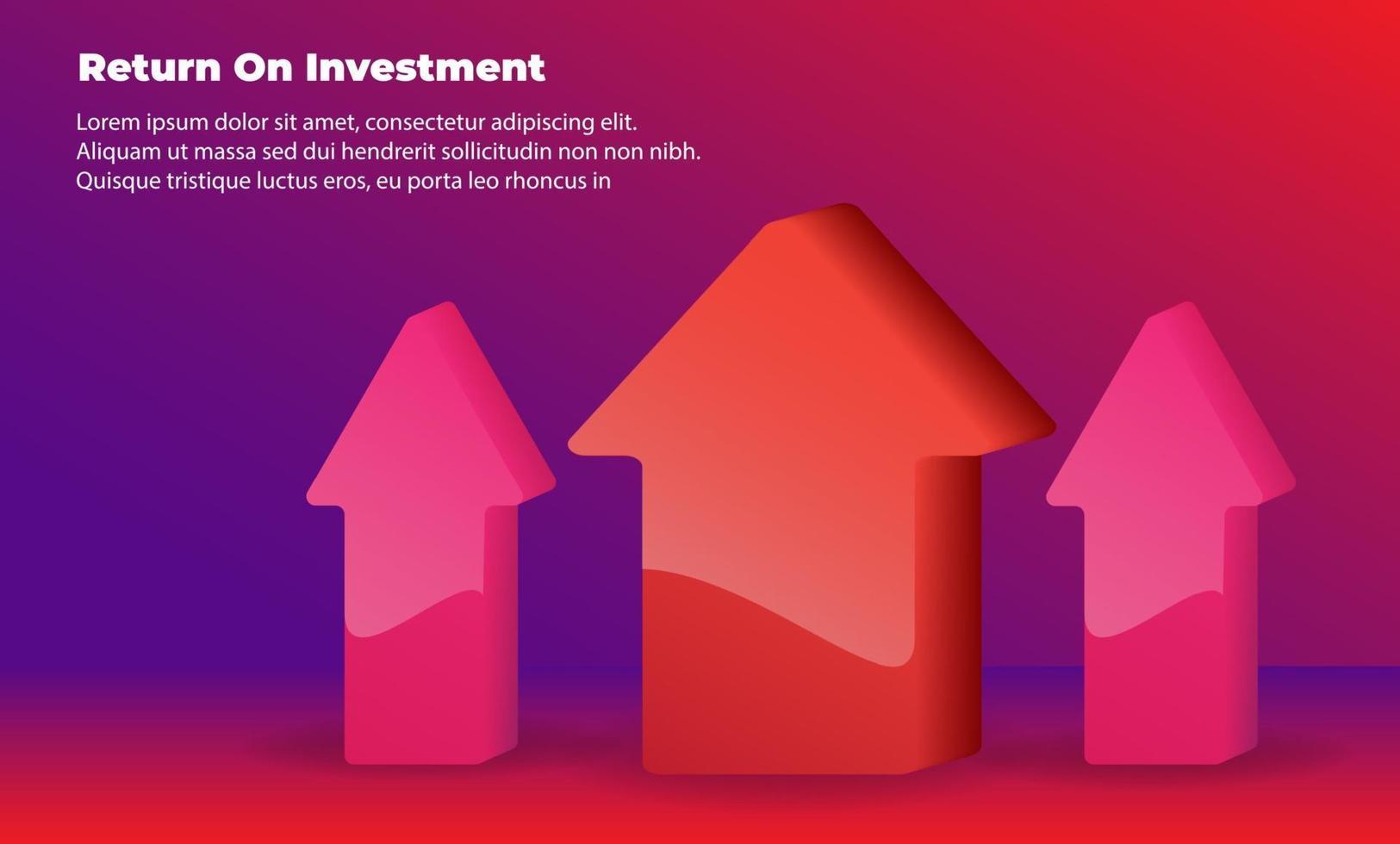 concepto de dirección de destino de flecha de negocio para el éxito. retorno de la inversión roi. aplicable para promoción, póster de portada, infografía, página de destino, ui, ux, persecución, baner, redes sociales publicadas vector