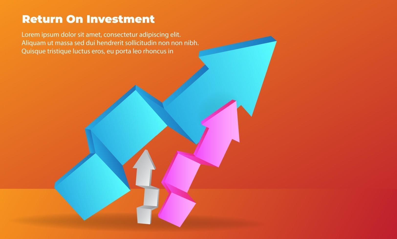 concepto de dirección de destino de flecha de negocio para el éxito. retorno de la inversión roi. aplicable para promoción, póster de portada, infografía, página de destino, ui, ux, persecución, baner, redes sociales publicadas vector