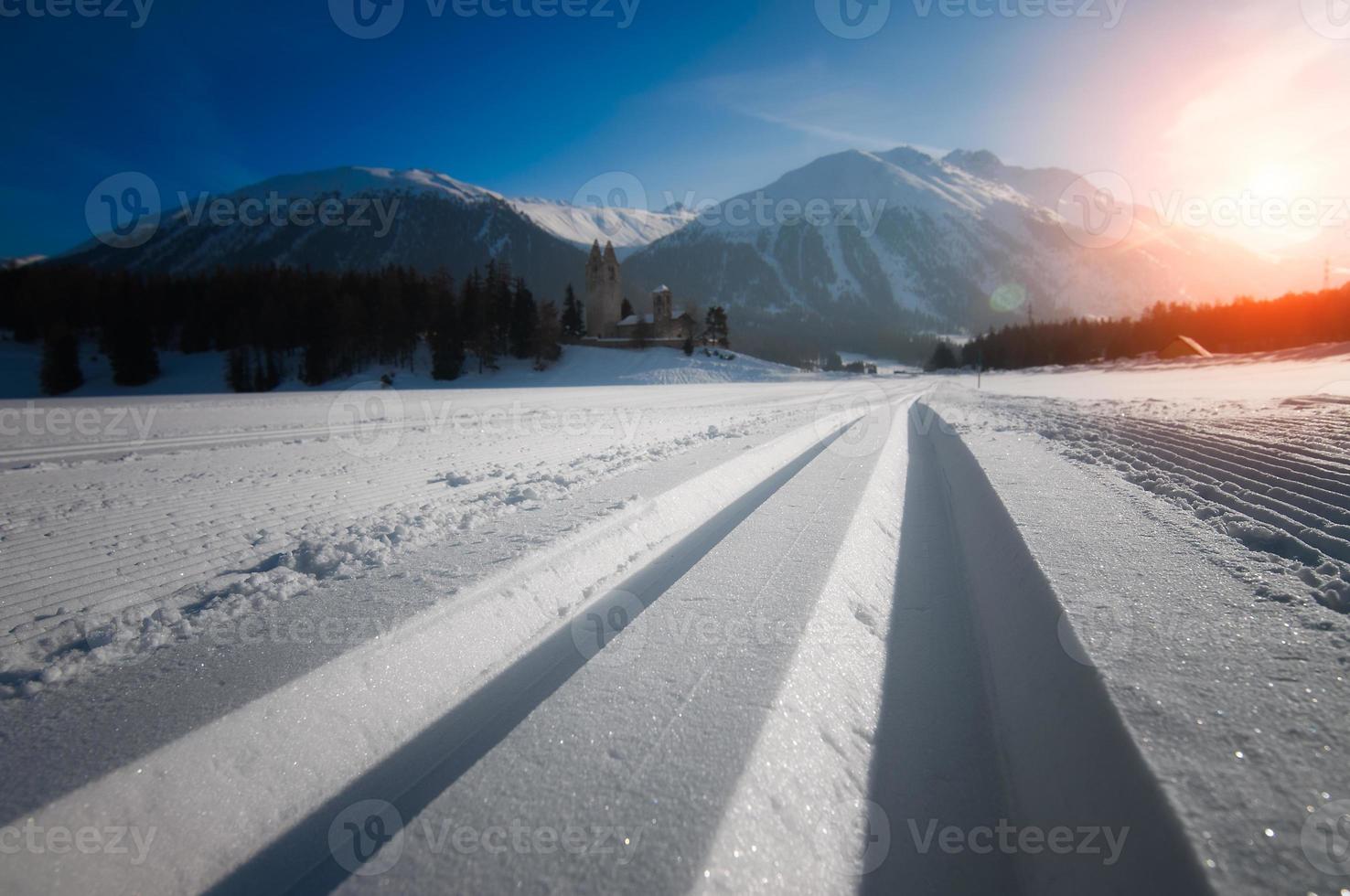 Nordic skis on Swiss Alps photo