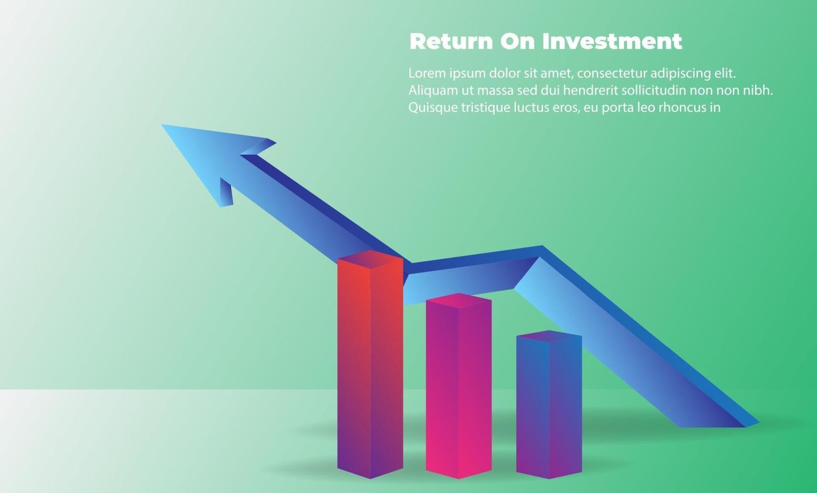 concepto de dirección de destino de flecha de negocio para el éxito. retorno de la inversión roi. aplicable para promoción, póster de portada, infografía, página de destino, ui, ux, persecución, baner, redes sociales publicadas vector