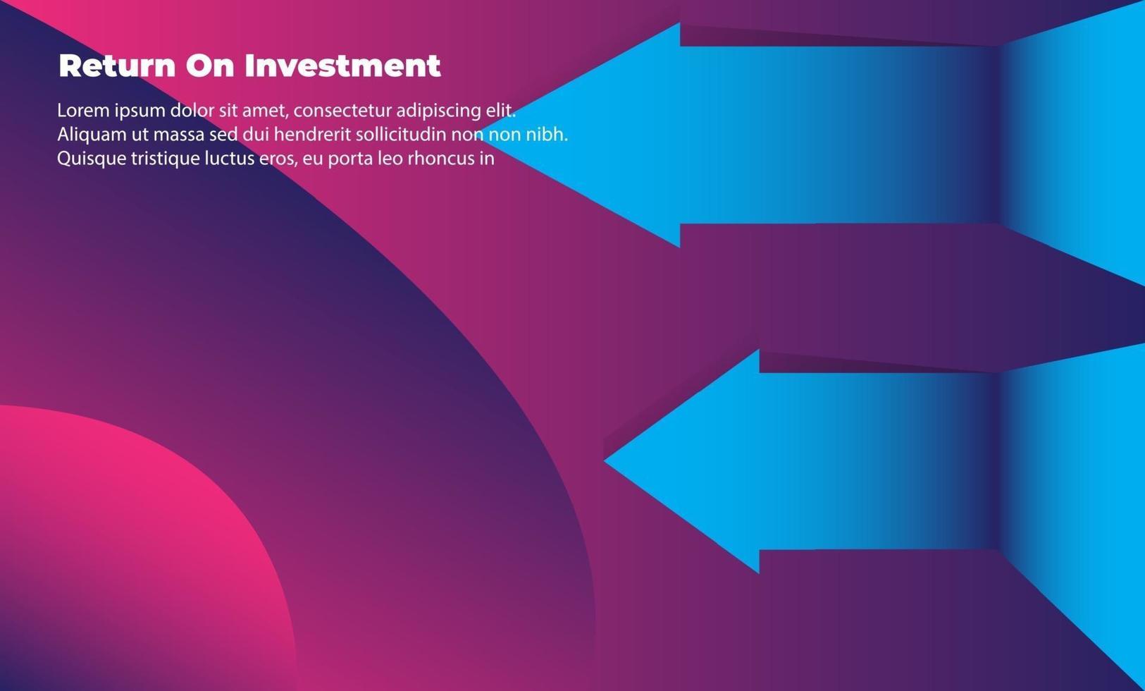 concepto de dirección de destino de flecha de negocio para el éxito. retorno de la inversión roi. aplicable para promoción, póster de portada, infografía, página de destino, ui, ux, persecución, baner, redes sociales publicadas vector