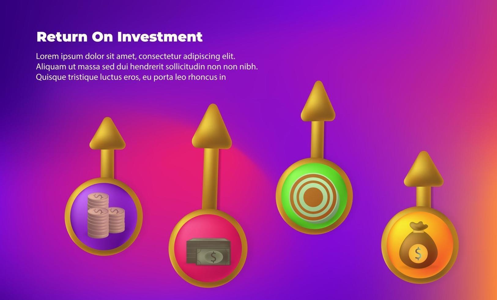 business arrow target direction concept to success. Return on investment ROI. Applicable for promotion , cover poster, infographic,  landing page, ui, ux, persentation,  baner, social media posted vector