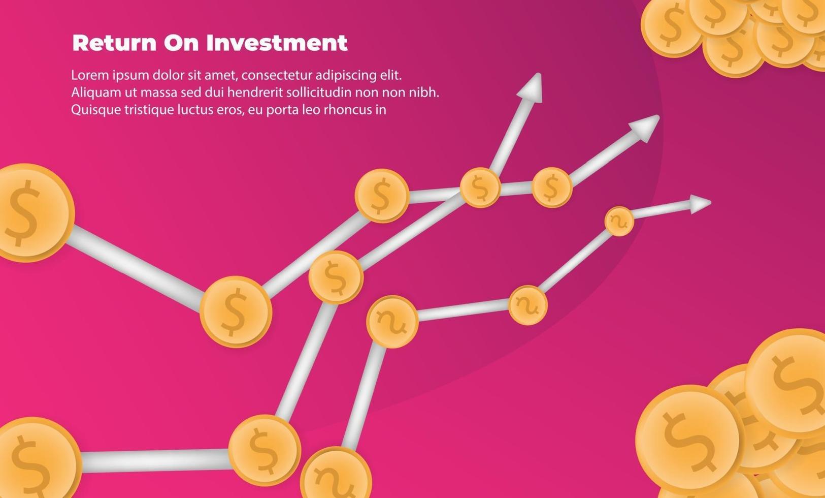 concepto de dirección de destino de flecha de negocio para el éxito. retorno de la inversión roi. aplicable para promoción, póster de portada, infografía, página de destino, ui, ux, persecución, baner, redes sociales publicadas vector