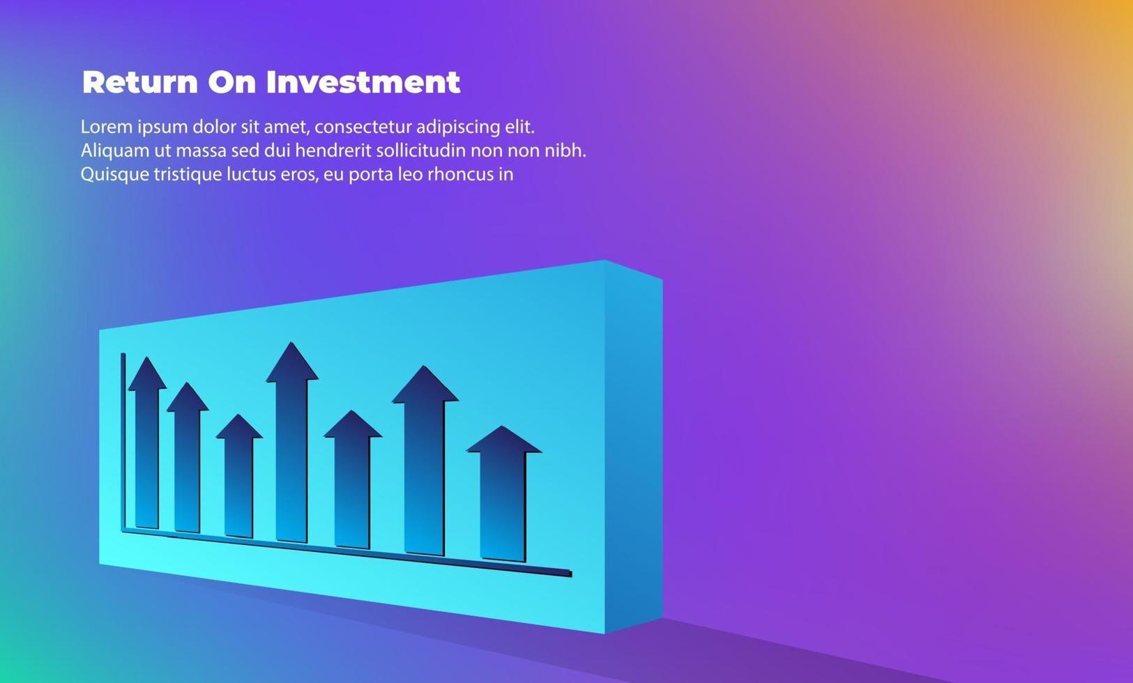 concepto de dirección de destino de flecha de negocio para el éxito. retorno de la inversión roi. aplicable para promoción, póster de portada, infografía, página de destino, ui, ux, persecución, baner, redes sociales publicadas vector