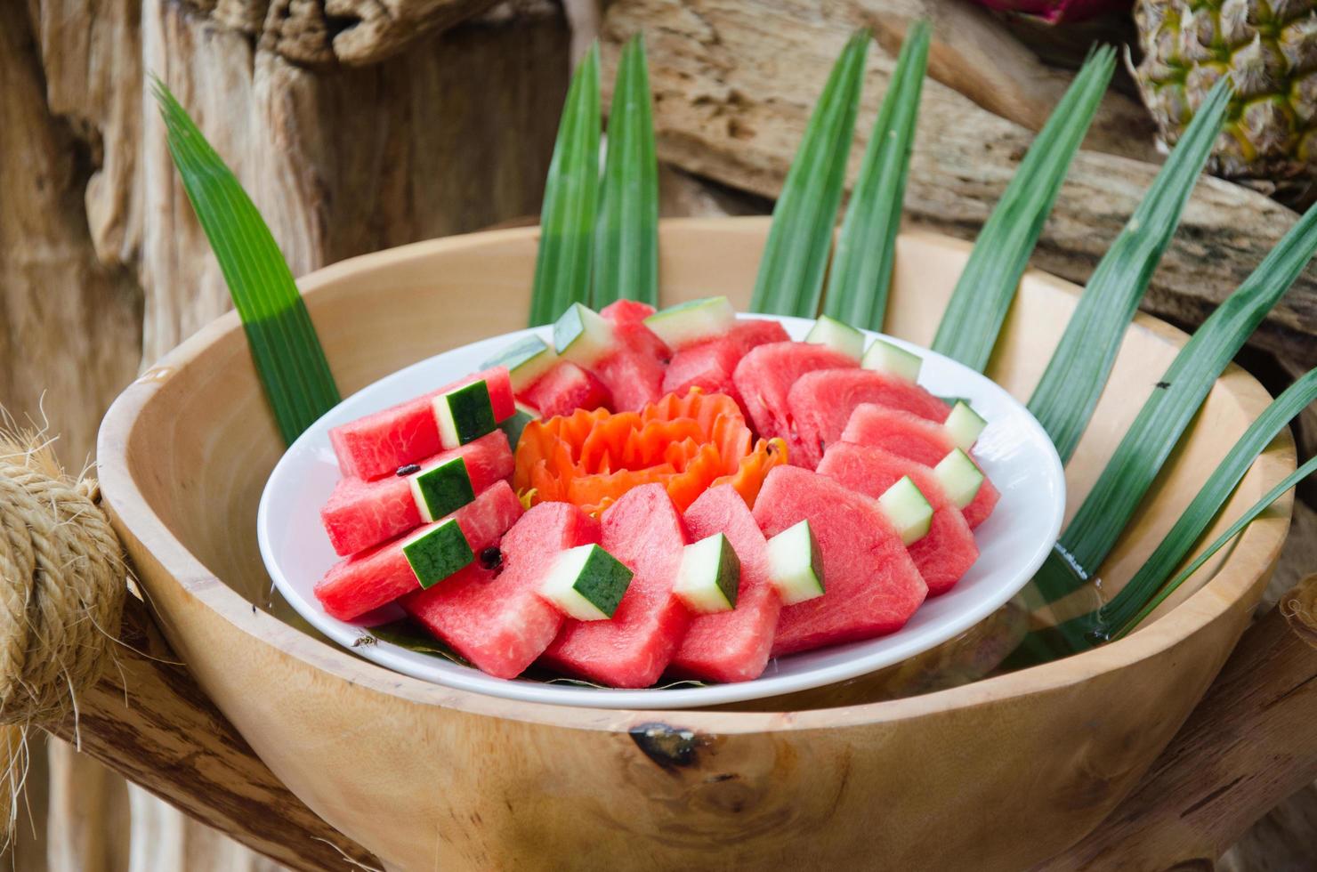 Sliced watermelon in a bowl photo