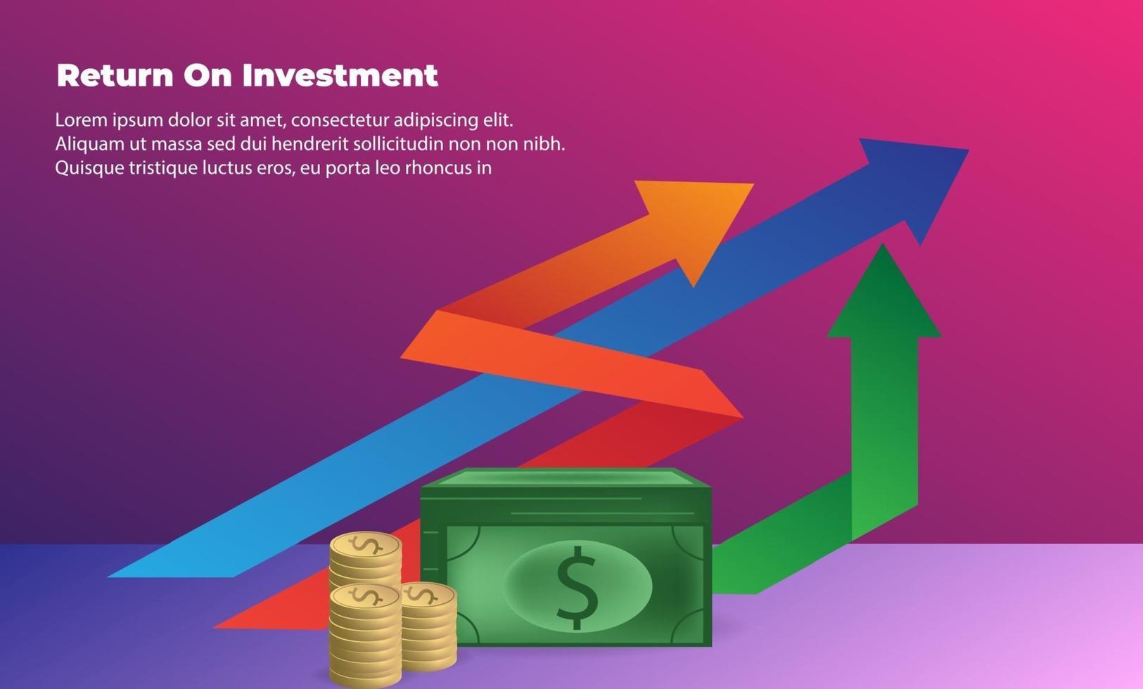 business arrow target direction concept to success. Return on investment ROI. Applicable for promotion , cover poster, infographic,  landing page, ui, ux, persentation,  baner, social media posted vector
