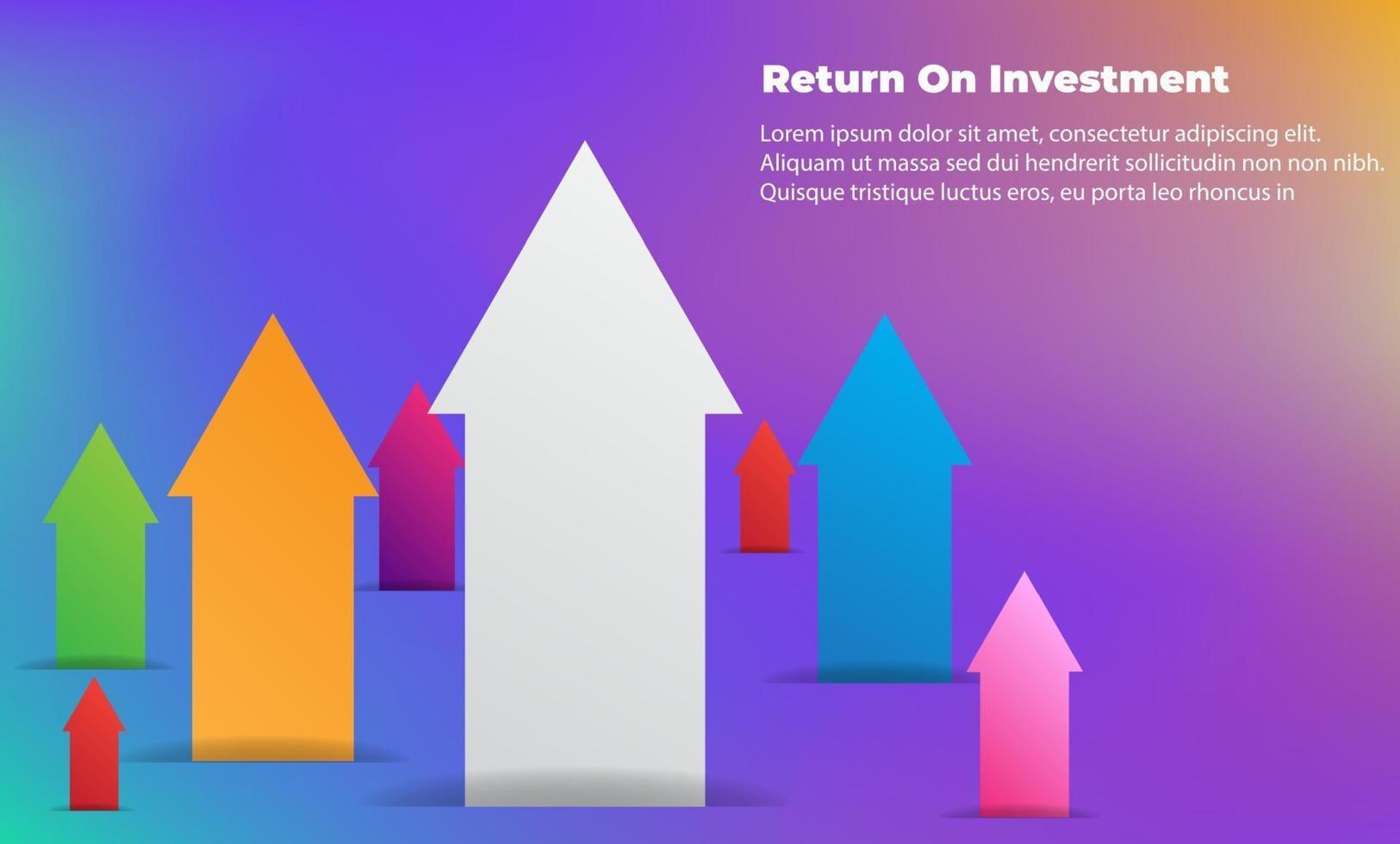 concepto de dirección de destino de flecha de negocio para el éxito. retorno de la inversión roi. aplicable para promoción, póster de portada, infografía, página de destino, ui, ux, persecución, baner, redes sociales publicadas vector