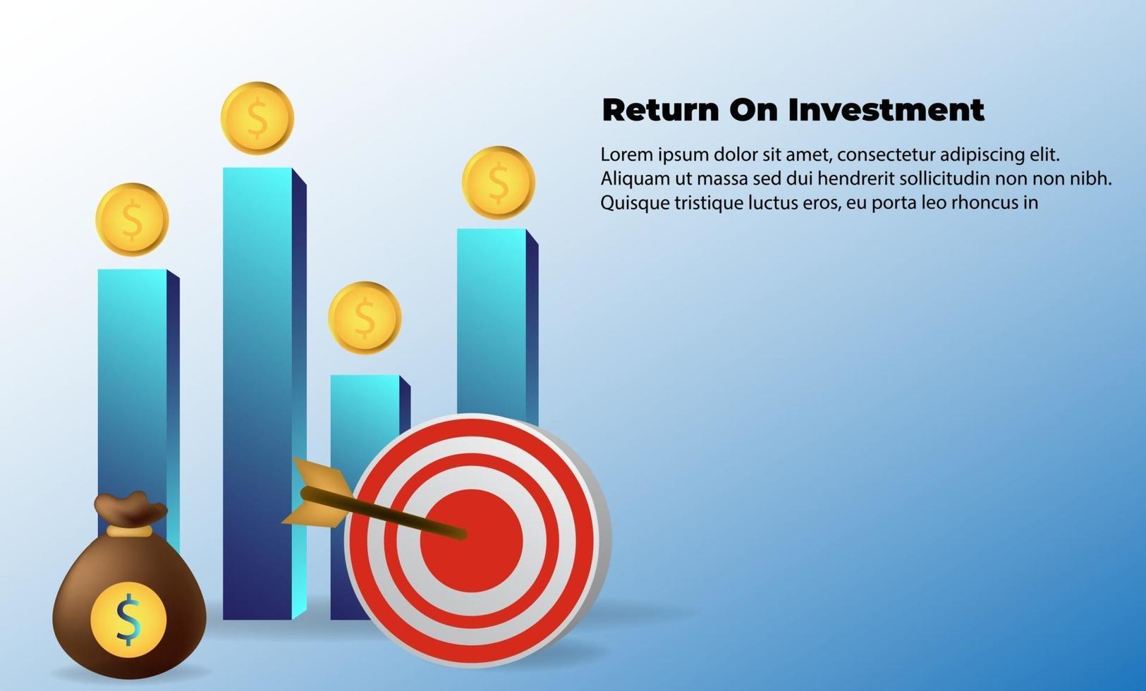 business arrow target direction concept to success. Return on investment ROI. Applicable for promotion , cover poster, infographic,  landing page, ui, ux, persentation,  baner, social media posted vector