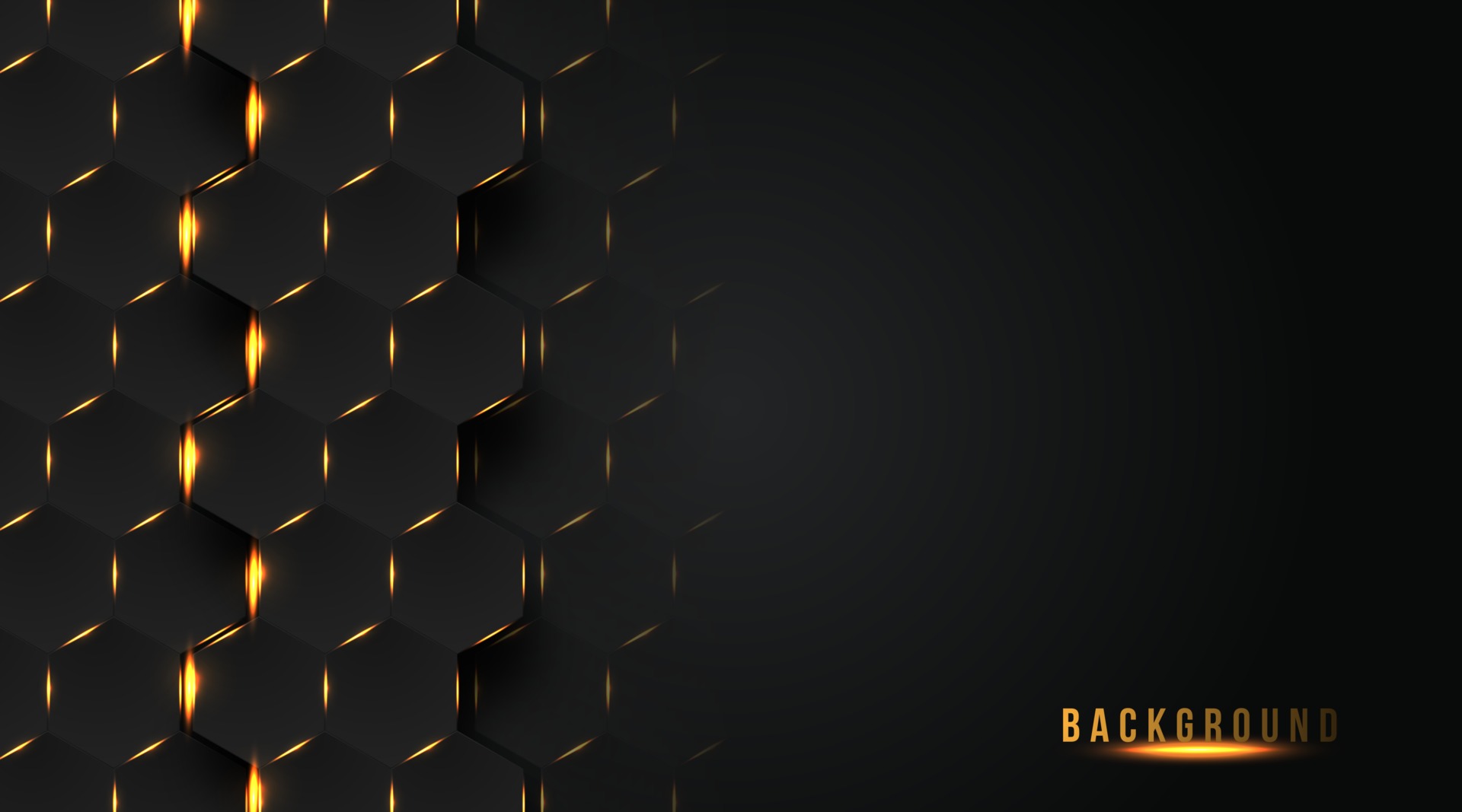 abstract hexagon with a gold bright light on a dark background, vector illustration 2118181