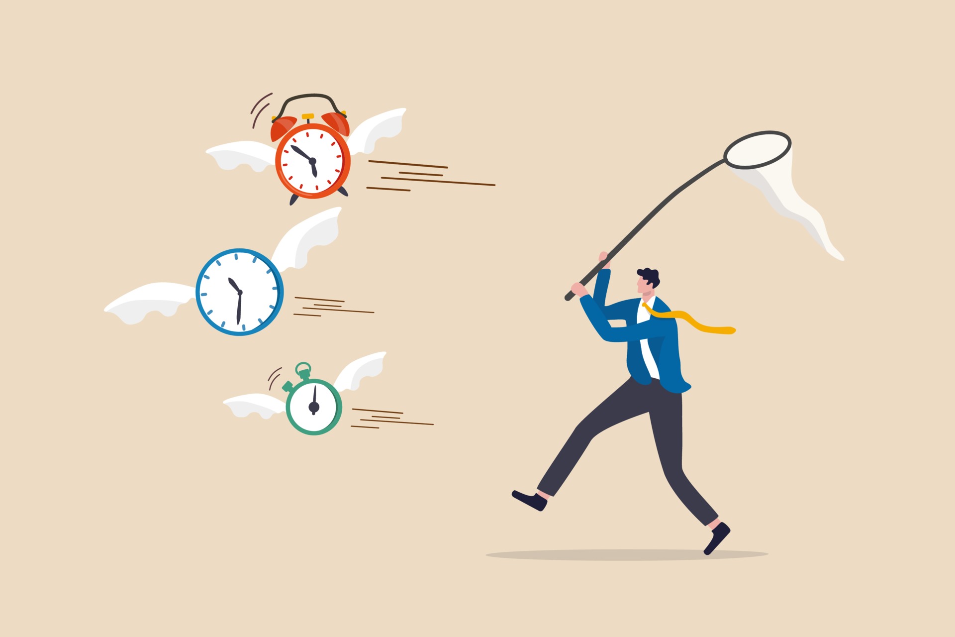 Время бежит. Running got of time. Опаздывающий человек. Сроки выполнения иллюстрация. Get oneself back into shape.