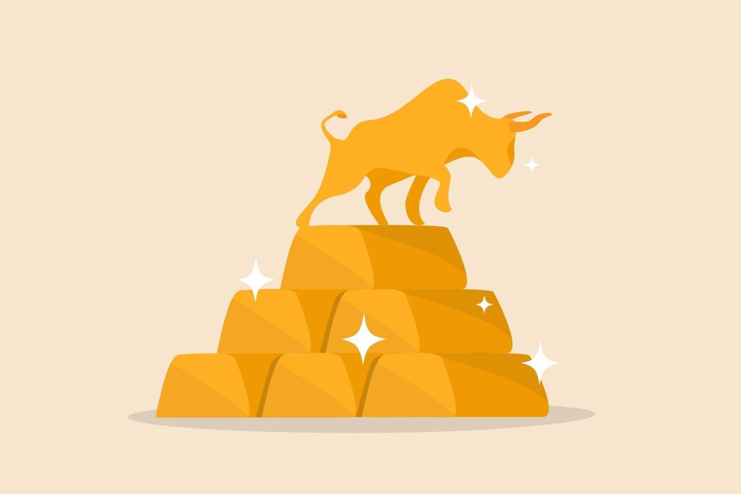 Gold investment bull market, safe haven in financial crisis or gold price rising vector