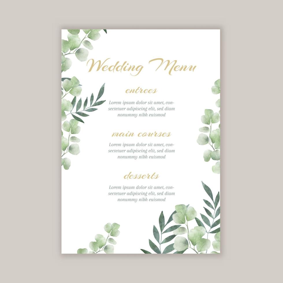 elegante menú de bodas con diseño floral pintado a mano vector