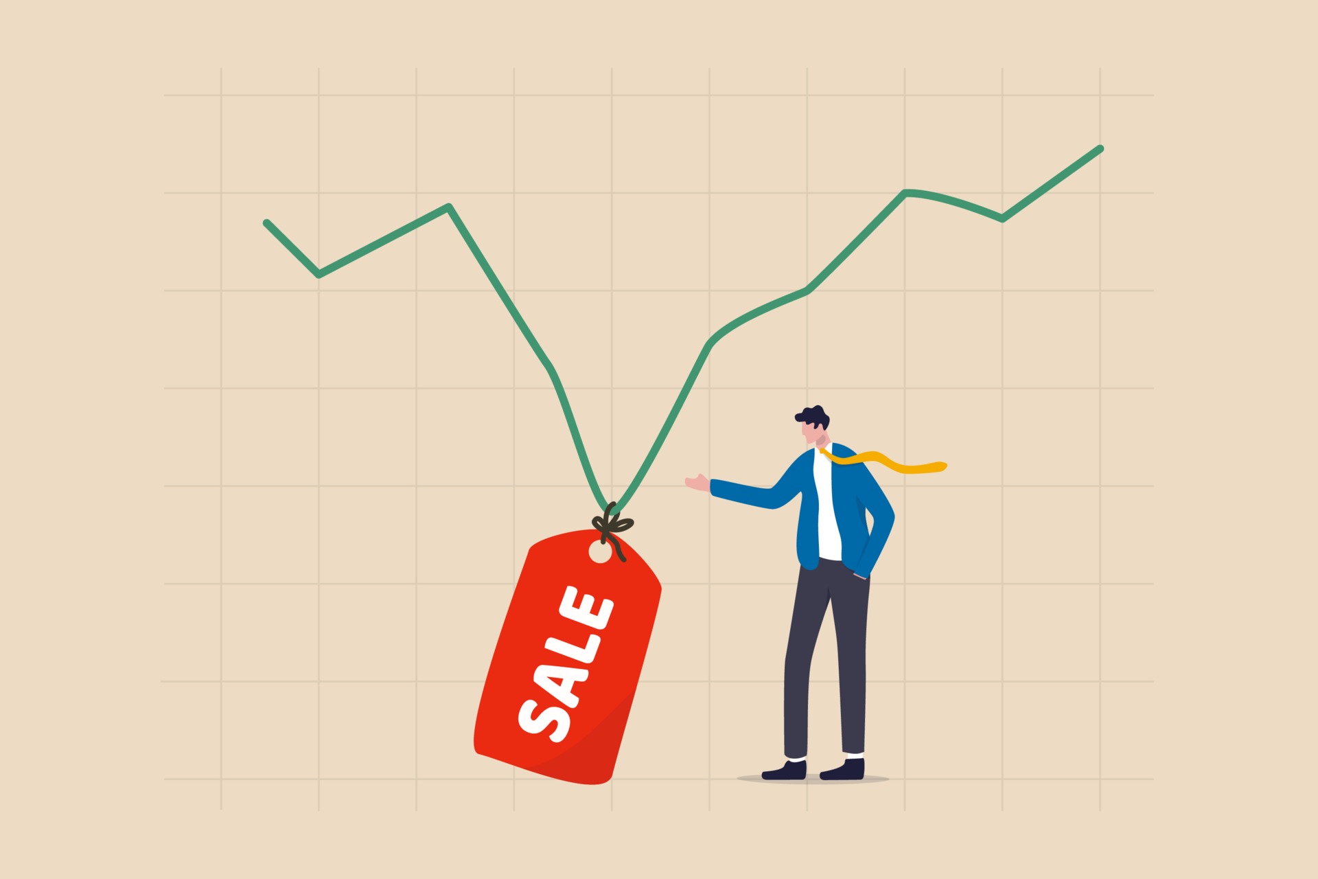 Investor Pointing At The Lowest On A Stock Market Graph With Sale Price Tag 2118328 Vector Art At Vecteezy<script async src=