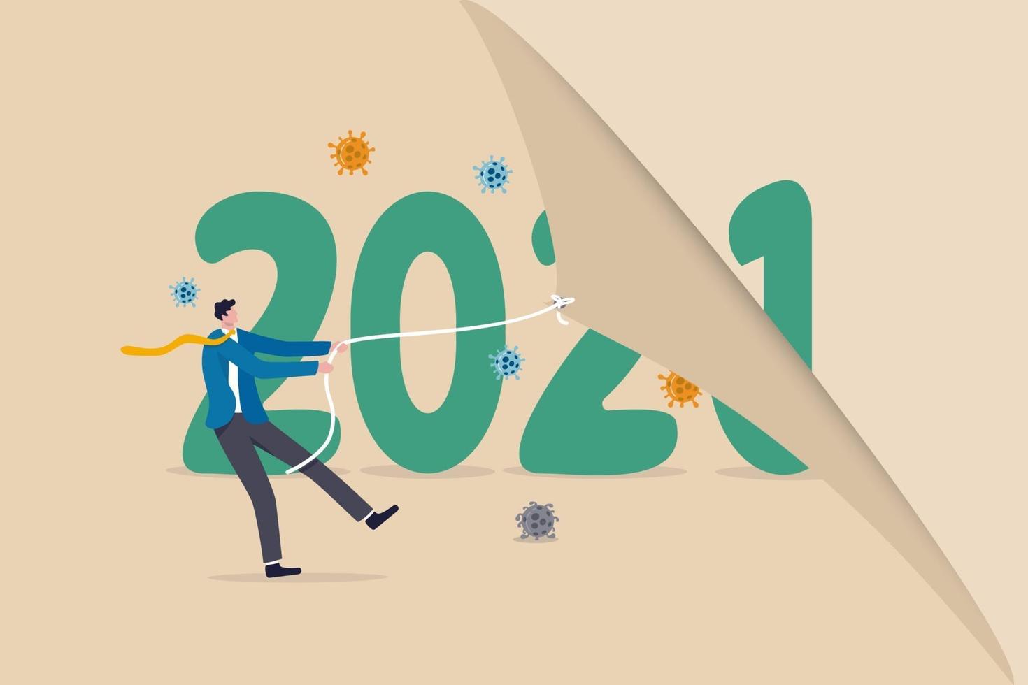 Year changing to 2021 from 2020 during coronavirus outbreak vector