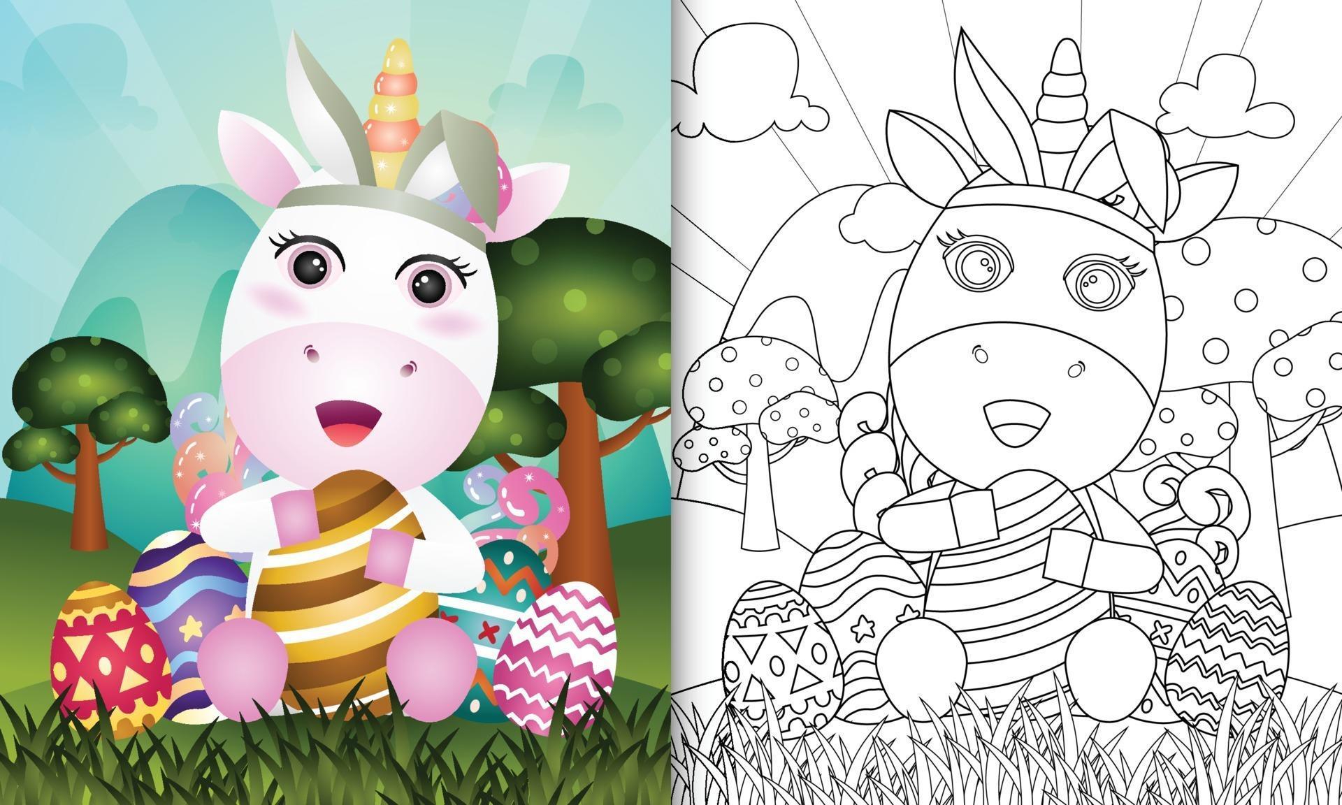 coloring book for kids themed easter with a cute unicorn using ...