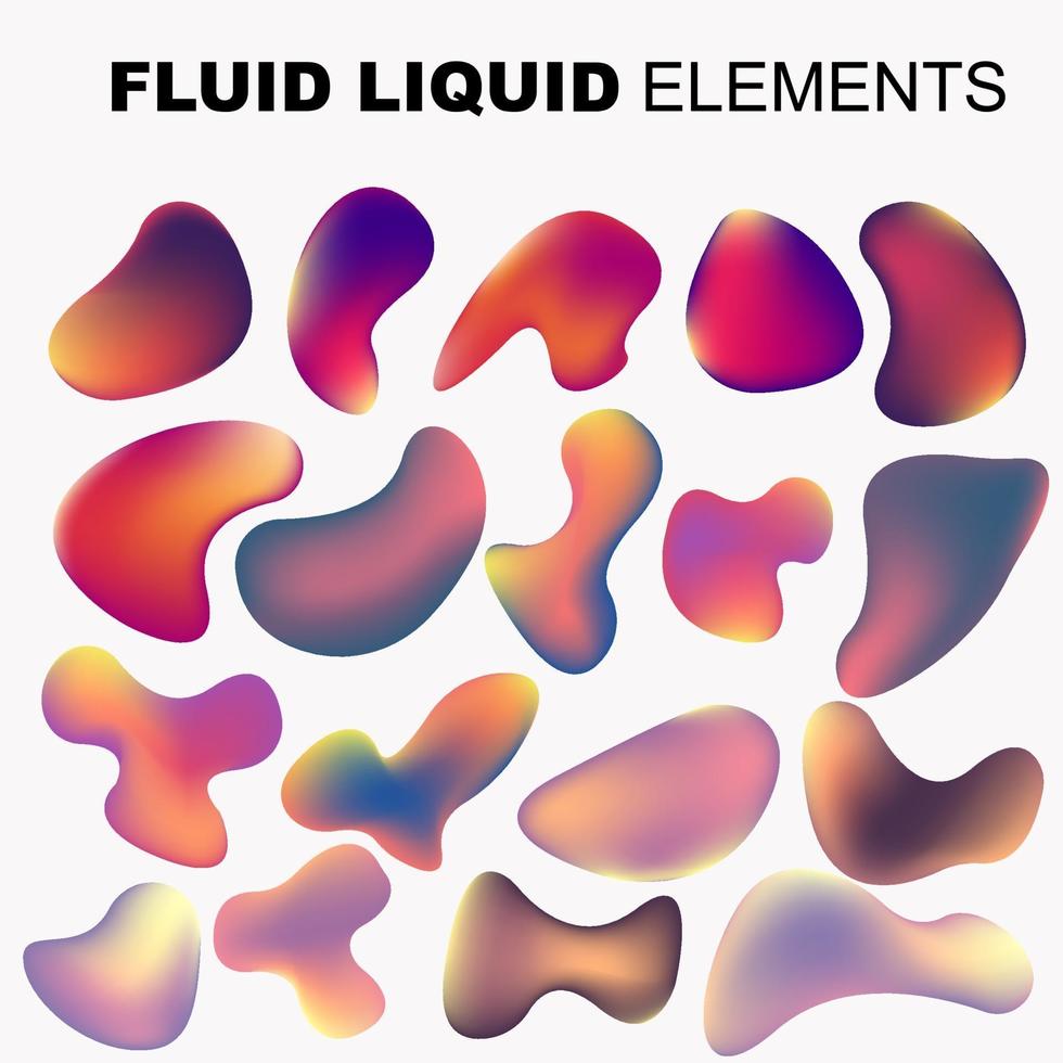 Fluid shape vector set. Gradient liquid with neon colors, item for the design of a logo, flyer, presentation, gift card, poster on wall, landing page, cover book, banner, social media post