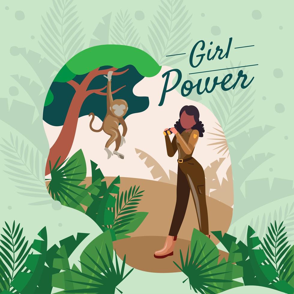 Women Ranger with Monkey in A Forest vector